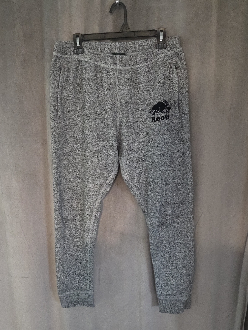 Roots Medium Grey Heather Men's Fleece Joggers with Logo